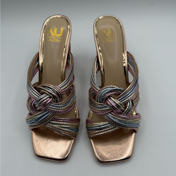 NINETY UNION Knotted STRAPPY SANDALS ON A ARCHITECTURAL HEEL IN PASTEL MULTI - Picture 13 of 17